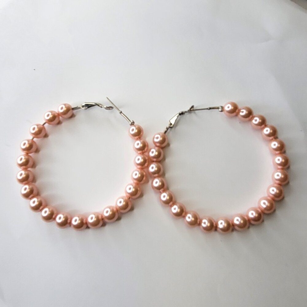 Baby Pink Pearl Hoop Earrings